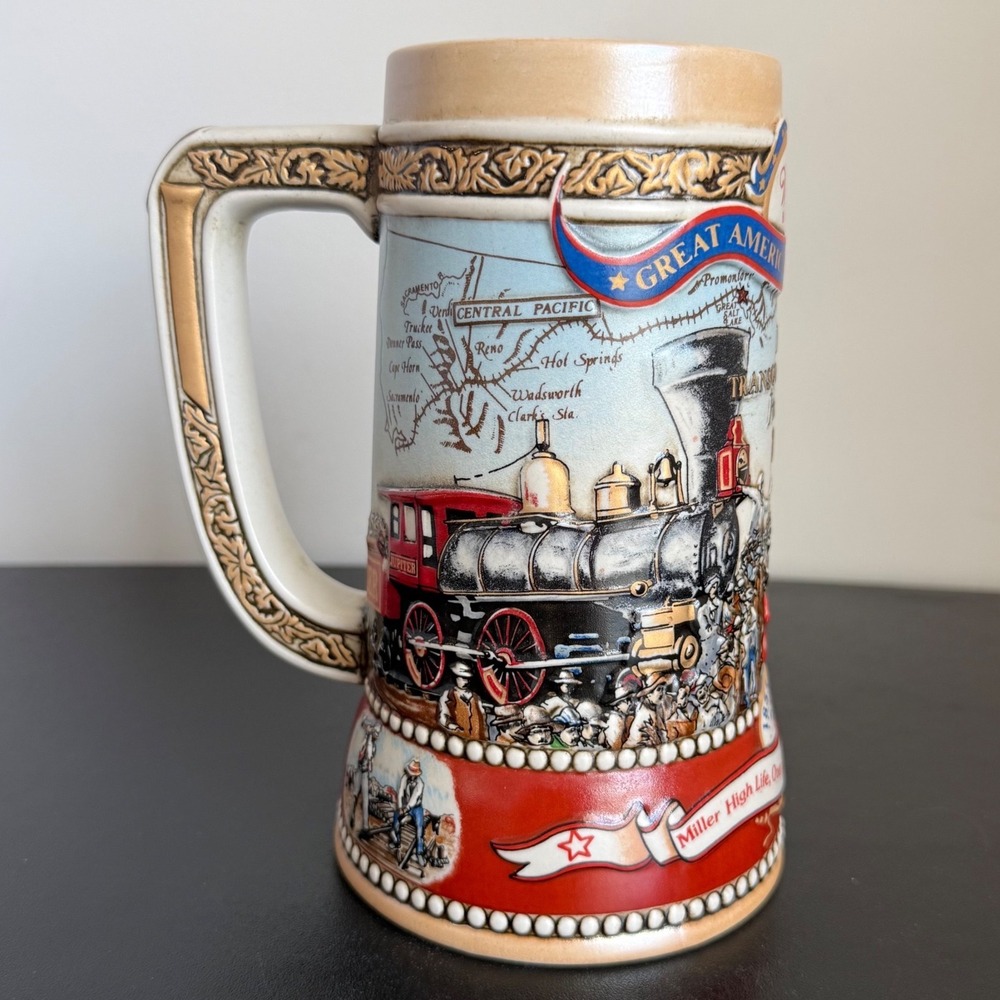 Miller High Life Beer Stein Transcontinental Railway 1869 Ceramic Multicolor 7"